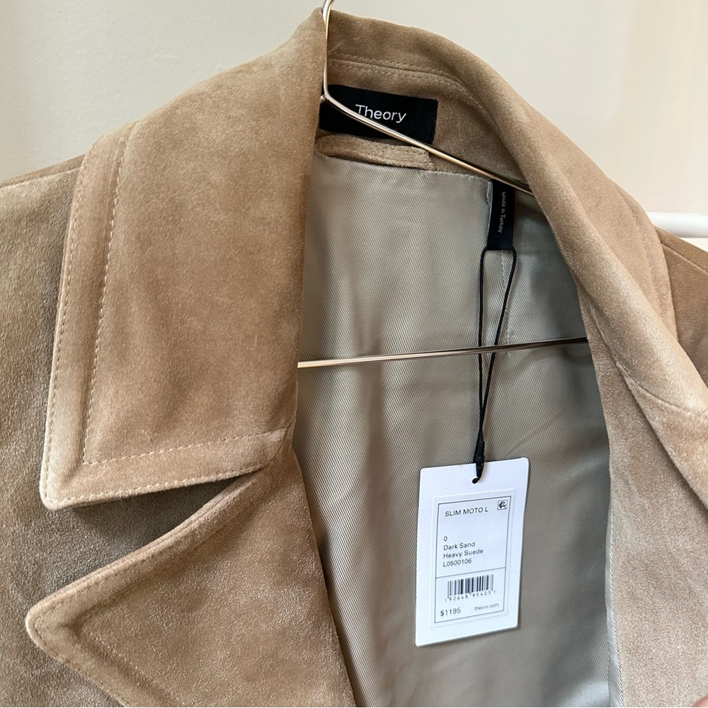NWT Theory Suede Moto Jacket in Taupe - Picture 3 of 14